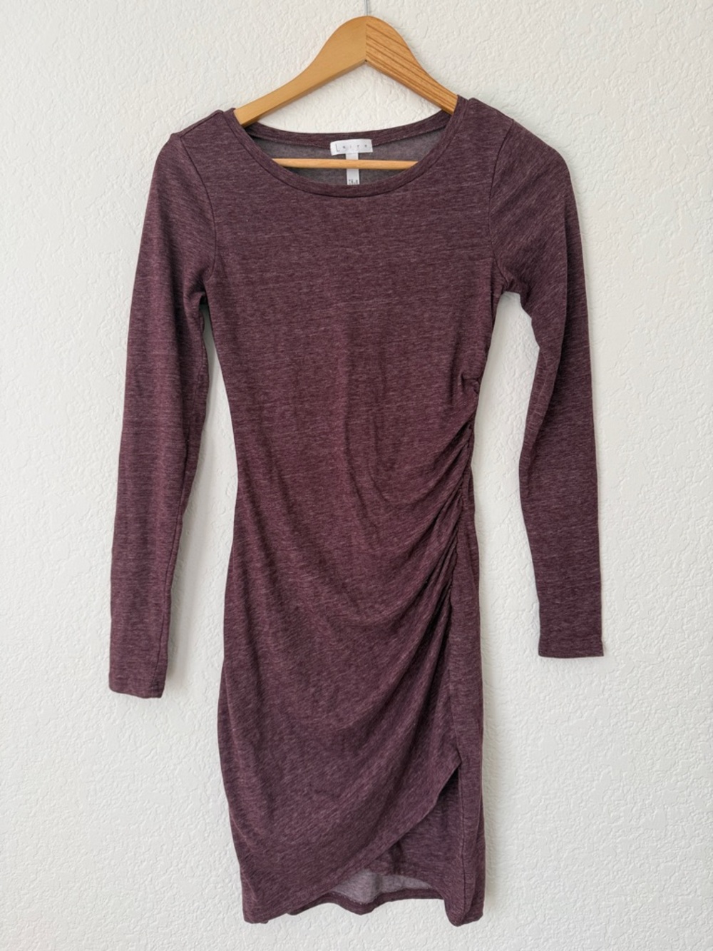 Long Sleeve Side-Ruched Dress in Plum by Leith